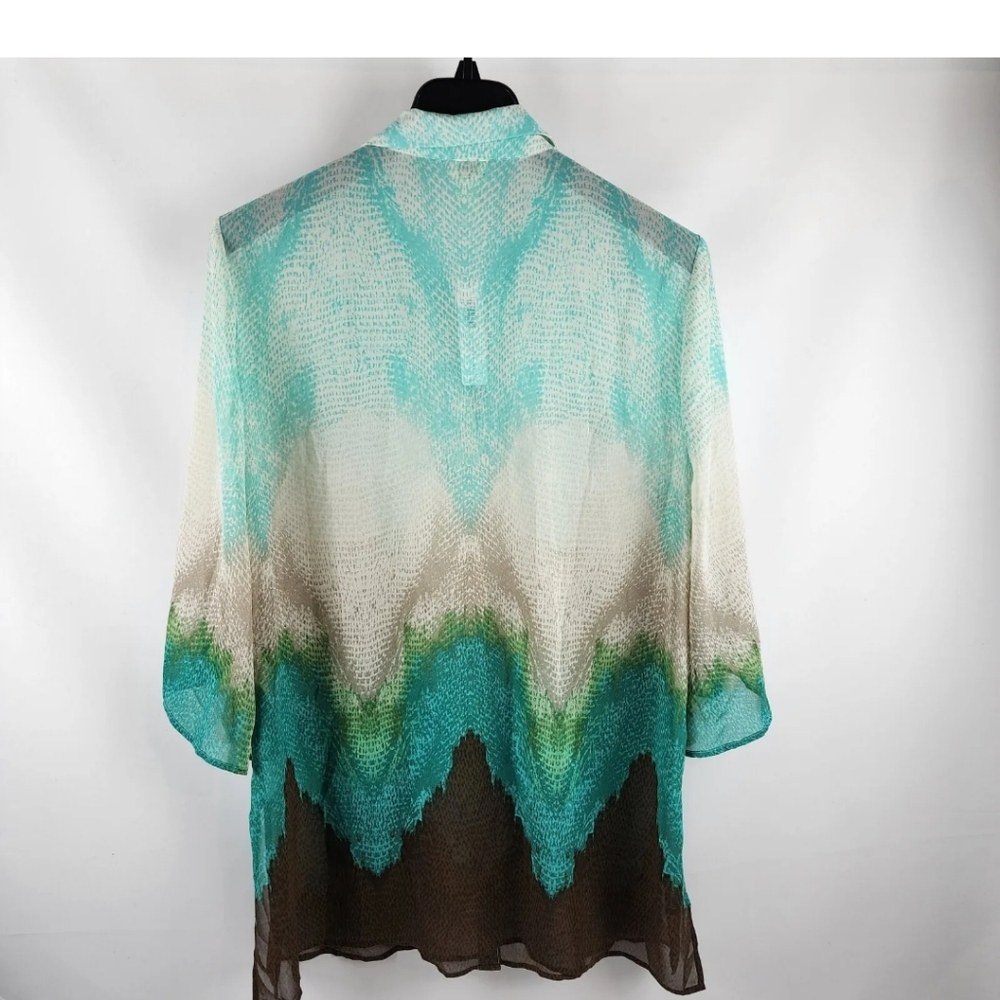 Chicos Womens Bahama Breeze Super Sheer Tunic Multi Color Beachy XL,3 Pristine